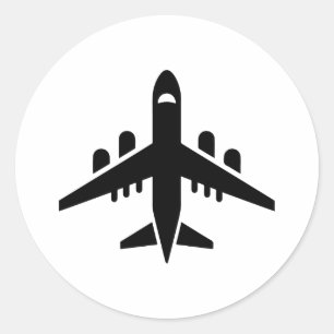 Sticker Rond Vue supérieure silhouette de l'avion volant