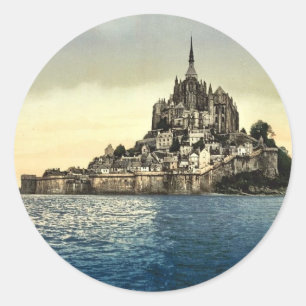 Sticker Rond Vue vers l'est en haute mer, Mont St Michel, Franc