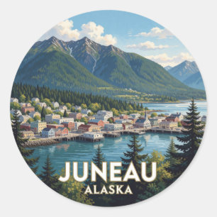 Sticker Rond Vues de montagne sur le front de mer de Juneau en