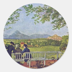 Sticker Rond Vues De Salzbourg Par Julius Schnorr Von Carolsfel