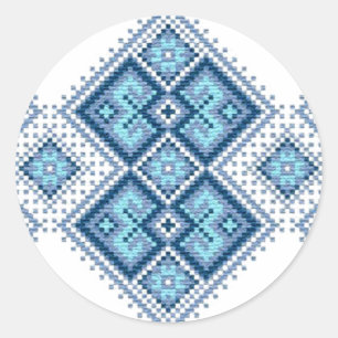 Sticker Rond Vyshyvanka bleu ukrainien broderie