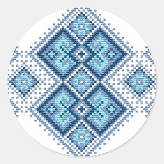 Sticker Rond Vyshyvanka bleu ukrainien broderie (Devant)