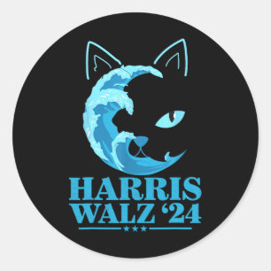 Sticker Rond W 24 Blue Wave Of Cat Ladies Vote Pour Kamala