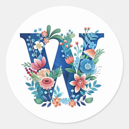 Sticker Rond "'W' beau monogramme floral" (Devant)