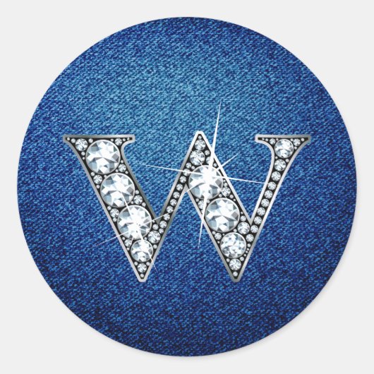 Sticker Rond W Faux-"Diamond Bling" sur Denim (Devant)