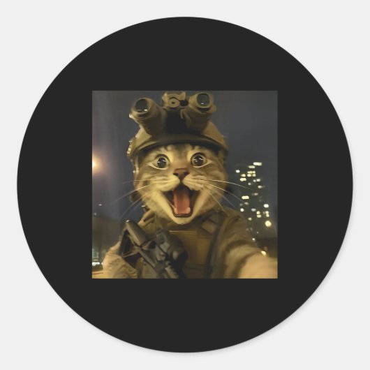 Sticker Rond Waactical Cat Meme (Devant)