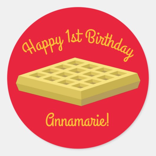 Sticker Rond Waffle Cute Breakfast Brunch Enfants 1er Anniversa (Devant)