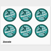 Sticker Rond Waikiki Beach Hawaii logo turquoise surfer autocol (Feuille)