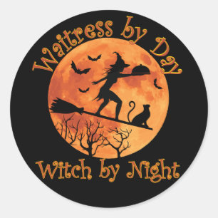 Sticker Rond Waitress by Day Witch by Night
