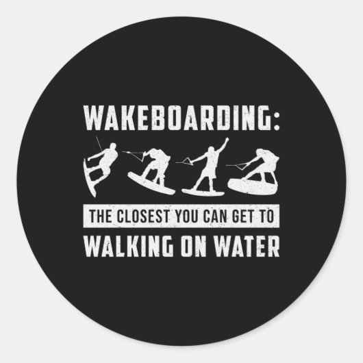 Sticker Rond Wakeboard Walking On Water Wake Wakeboarder (Devant)