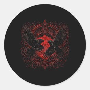 Sticker Rond Walhalla féminin Corbeau Corbeaux Runes d'Odin Nor
