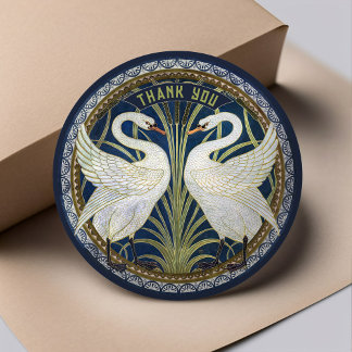 Sticker Rond Walter Crane Deux Cygnes Art Nouveau Décor Vintage