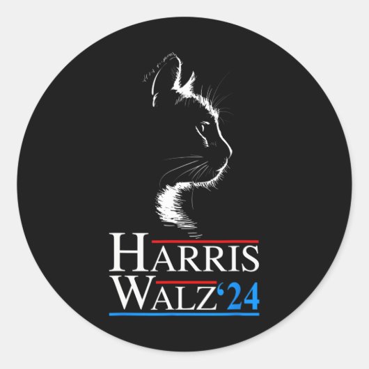 Sticker Rond Waltz 2024 Election Funny Cat Kamala Harris Tim WA (Devant)
