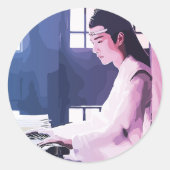 Sticker Rond Wangji doux jouer la cithare (Devant)