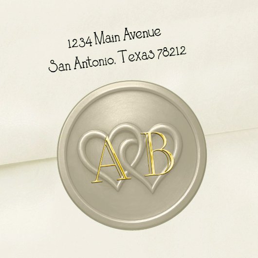 Sticker Rond Warm Gray Two Hearts Intertwined Wedding