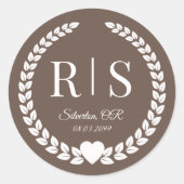 Sticker Rond Warm Mocha Brown Wedding Monogram Initials (Devant)