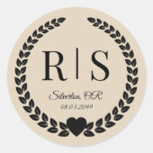 Sticker Rond Warm Sand Wedding Monogram Initials (Devant)