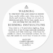 Sticker Rond Warning Burning Instructions Candle Label (Devant)
