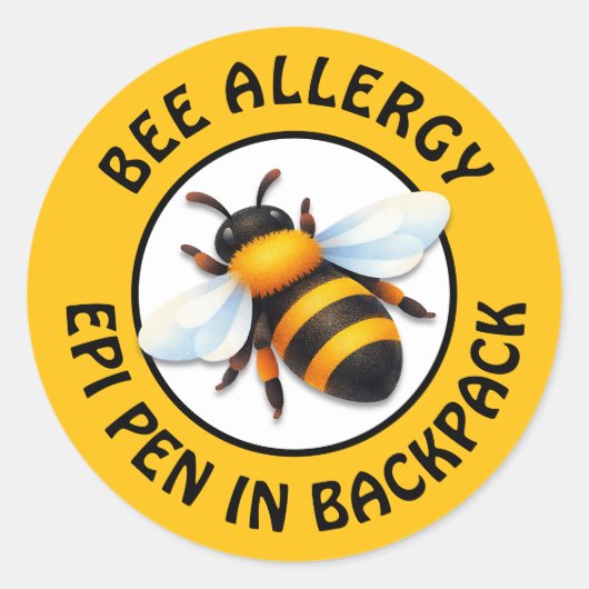 Sticker Rond Warning Severe BEE Allergy Alert Button (Devant)
