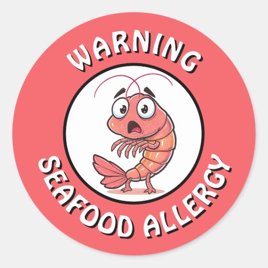 Sticker Rond Warning Severe Seafood Allergy Alert Button (Devant)