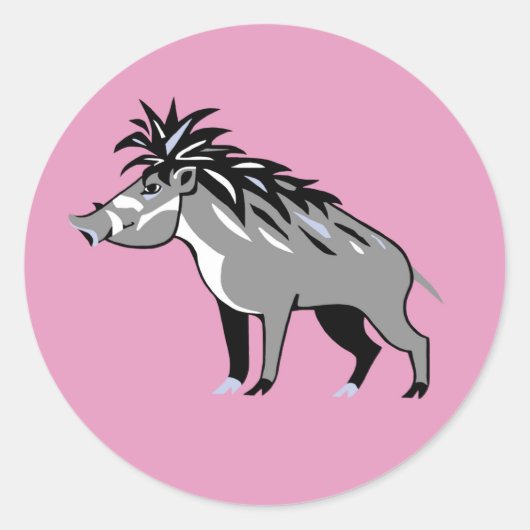 Sticker Rond Warthog - Cute rose Warty PIG - Faune - Nature (Devant)