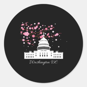 Sticker Rond Washington Dc Capitol Building Cherry Blossoms