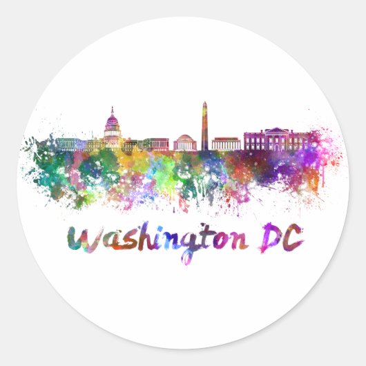 Sticker Rond Washington DC skyline in watercolor (Devant)
