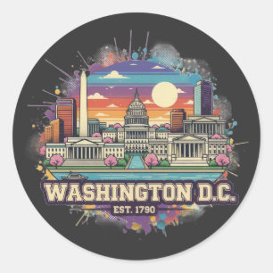 Sticker Rond Washington DC Skyline   Prix de la capitale améric