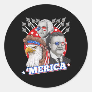 Sticker Rond Washington Roosevelt Bald Eagle 4 juillet Patrio
