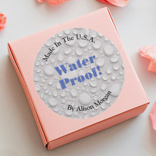 Sticker Rond Water Proof, Blue Text, DIY 3 Text Lines & Photo
