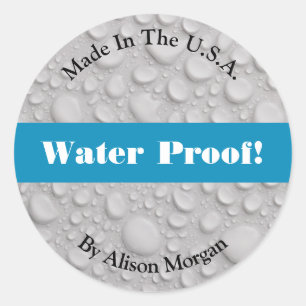Sticker Rond Water Proof, DIY 3 Text Lines & Photo, Med Blue
