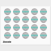 Sticker Rond Water Proof, DIY 3 Text Lines & Photo, Teal (Feuille)