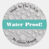 Sticker Rond Water Proof, DIY 3 Text Lines & Photo, Teal (Devant)