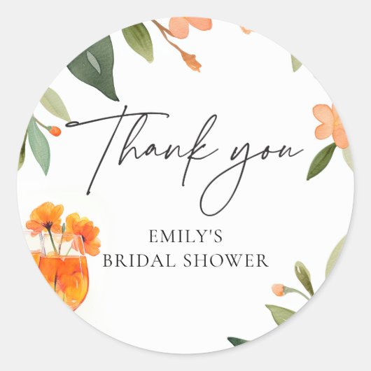 Sticker Rond Watercolor Aperol Spritz Baby Shower de Mariée (Devant)