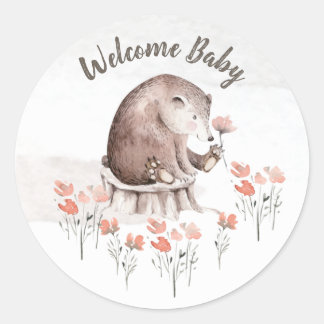 Sticker Rond Watercolor Baby shower forestier Woodland