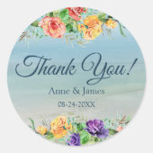Sticker Rond Watercolor Beach Floral Merci Mariage (Devant)