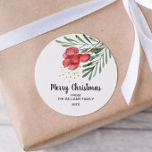Sticker Rond Watercolor Berry et Branches Holiday