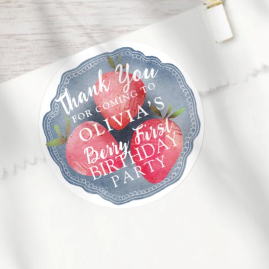 Sticker Rond Watercolor Berry First Birthday Favor 