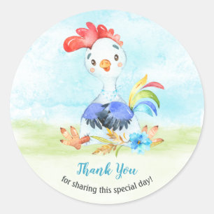 Sticker Rond Watercolor Booster Rooster Farm Merci