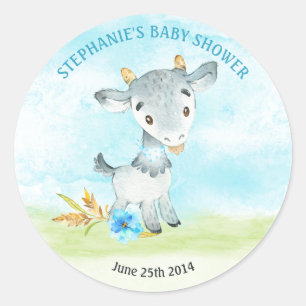 Sticker Rond Watercolor Boy Chèvre Baby shower Farm