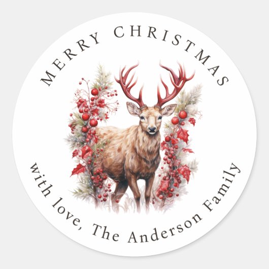 Sticker Rond Watercolor Buck Christmas (Devant)