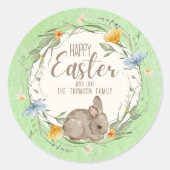 Sticker Rond Watercolor Bunny Spring Wildflowers Happy Easter  (Devant)