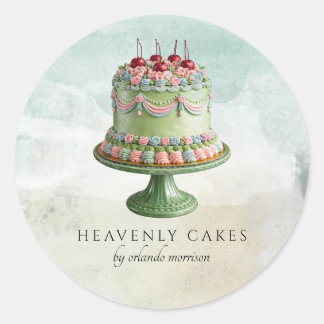 Sticker Rond Watercolor Cake Baker Artisan Bakery Product Label