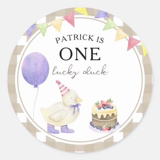 Sticker Rond Watercolor Canard 1er anniversaire (Devant)