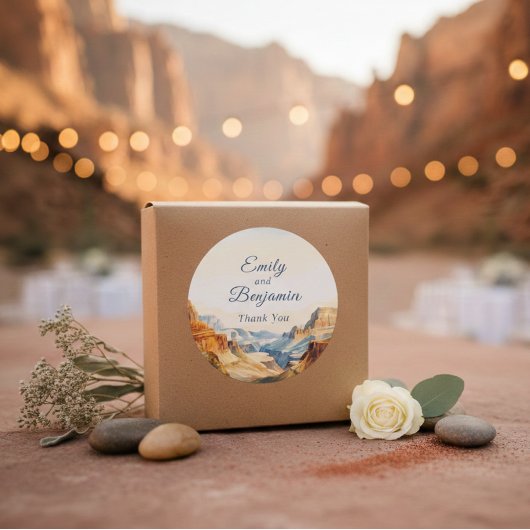 Sticker Rond Watercolor Canyon Desert Mariage Merci