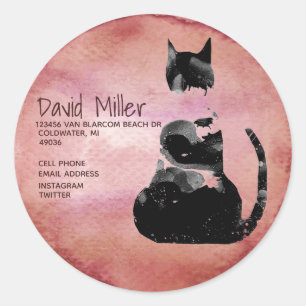 Sticker Rond Watercolor Cat Adresse Instagram Twitter Info Clas