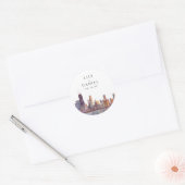 Sticker Rond Watercolor Chicago Skyline Destination Wedding (Enveloppe)