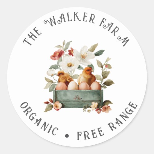 Sticker Rond Watercolor Chicken Floral Family Farm (Devant)