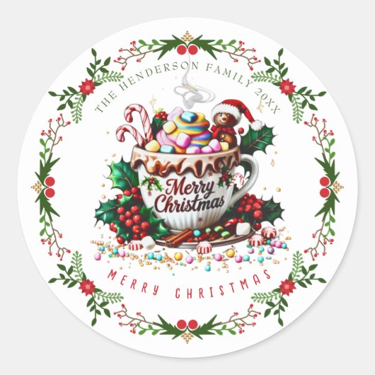 Sticker Rond Watercolor Christmas Holiday Festive Mug Candy (Devant)