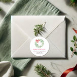 Sticker Rond Watercolor Christmas Wath Return Adresse<br><div class="desc">Le thème unique de Noël rond enveloppent les phoques pour compléter VG Invitations rouge et vert aquarelle eucalyptus wreath et collection d'arc. Un choix simple et élégant pour les étiquettes d'adresse de retour. Cette conception comprend les mots Bonnes Fêtes dans la typographie manuscrite écrite. Utilisez comme scellés d'enveloppe pour vos...</div>
